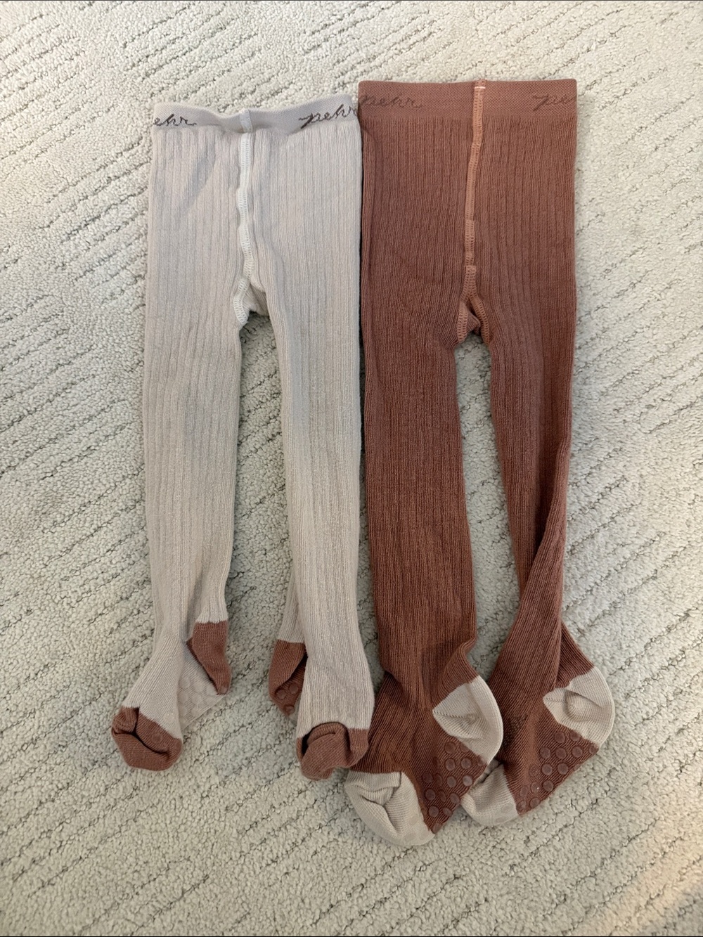 Pehr 12-24 months - Ribbed Cotton-Blend Tights - Cream & Brown